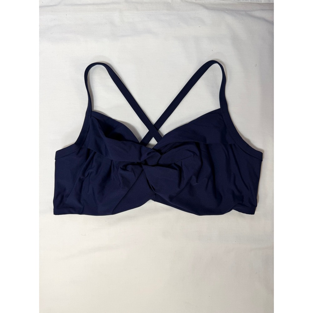 Athleta Navy Blue Twist Front Bikini Top 38D/DD Cross Back Swimwear